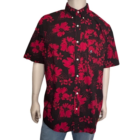 Chaps Easy Care Shirt Floral Hibiscus Tiki Hawaiian Button Front w/ Placket NWOT - Picture 2 of 16